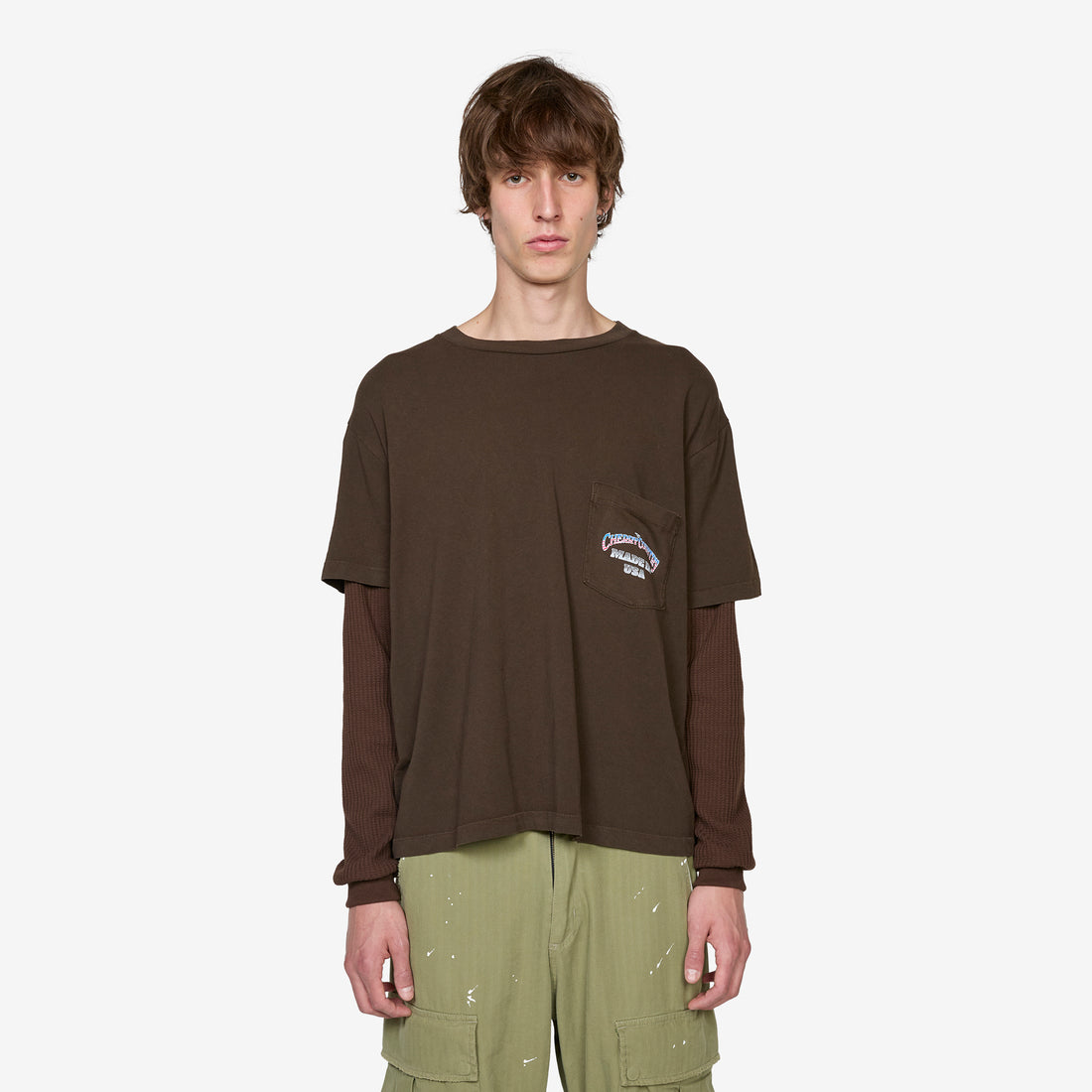 Country Road Boxy Pocket Longsleeve Thermal Chocolate Tees
