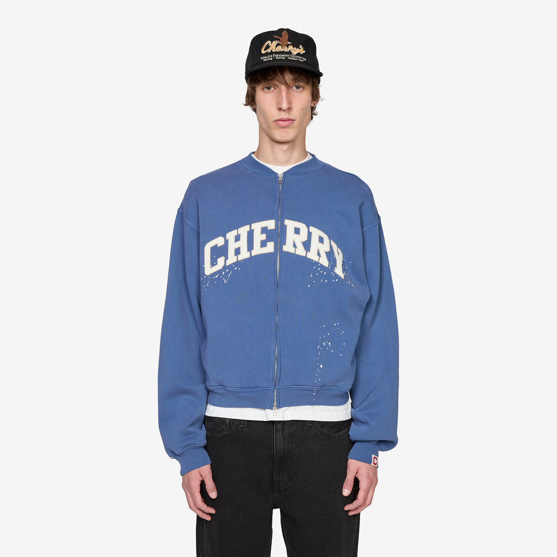 Applique Zip Up Crew Vintage Blue Jumpers