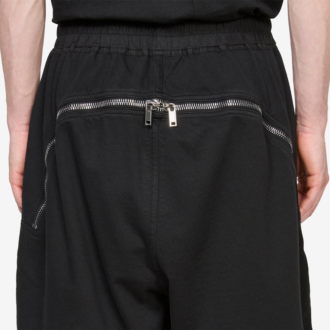 Long Boxers Butt Zip Black Compact Heavy Jersey Shorts