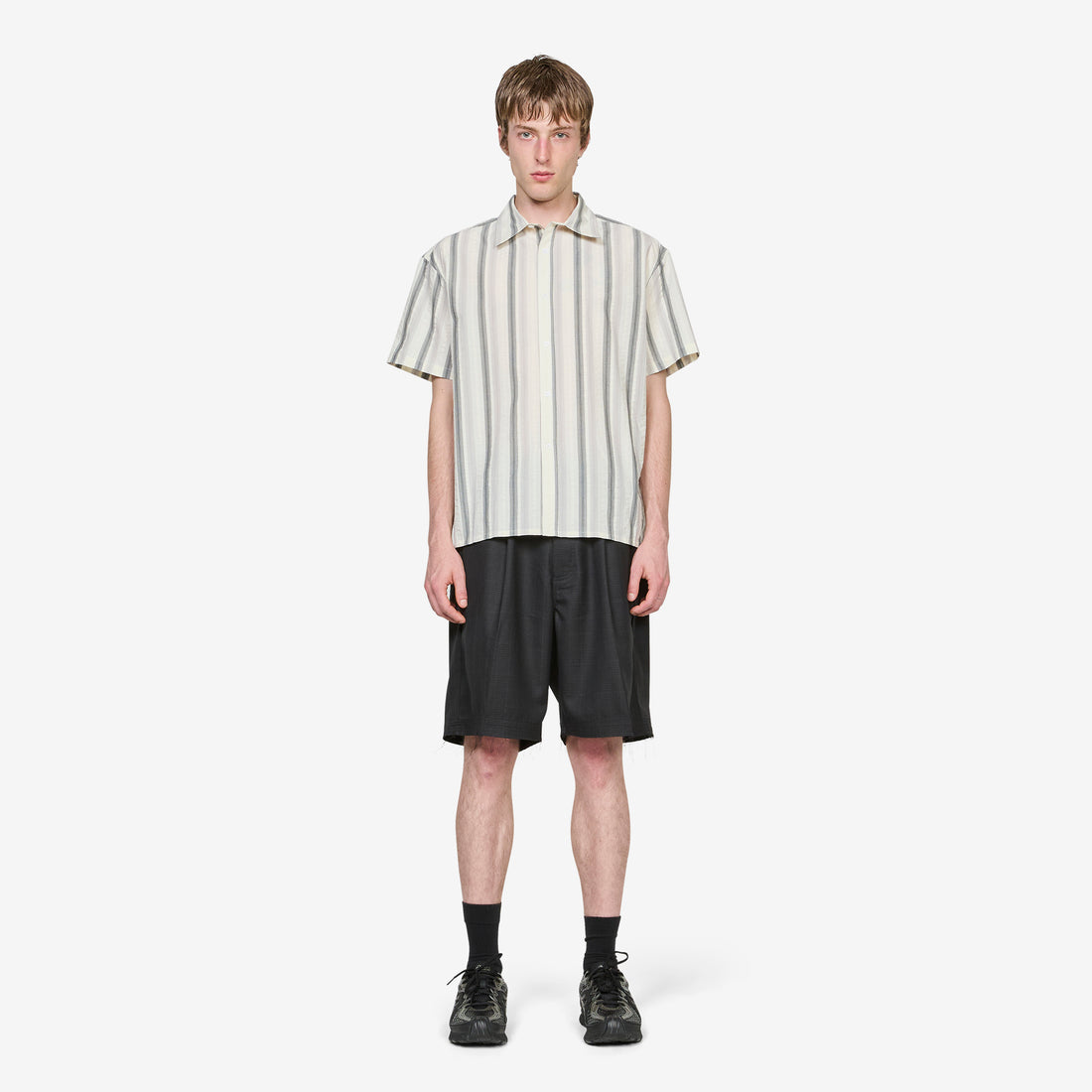 Hold Short Sleeve Shirt Grey | White Stripe Shirts