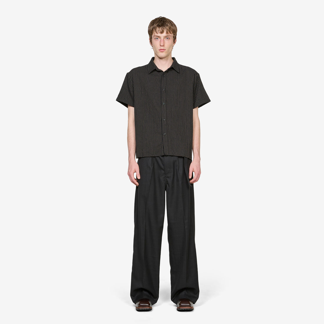 Billy Short Sleeve Shirt Black | Tan Stripe Shirts