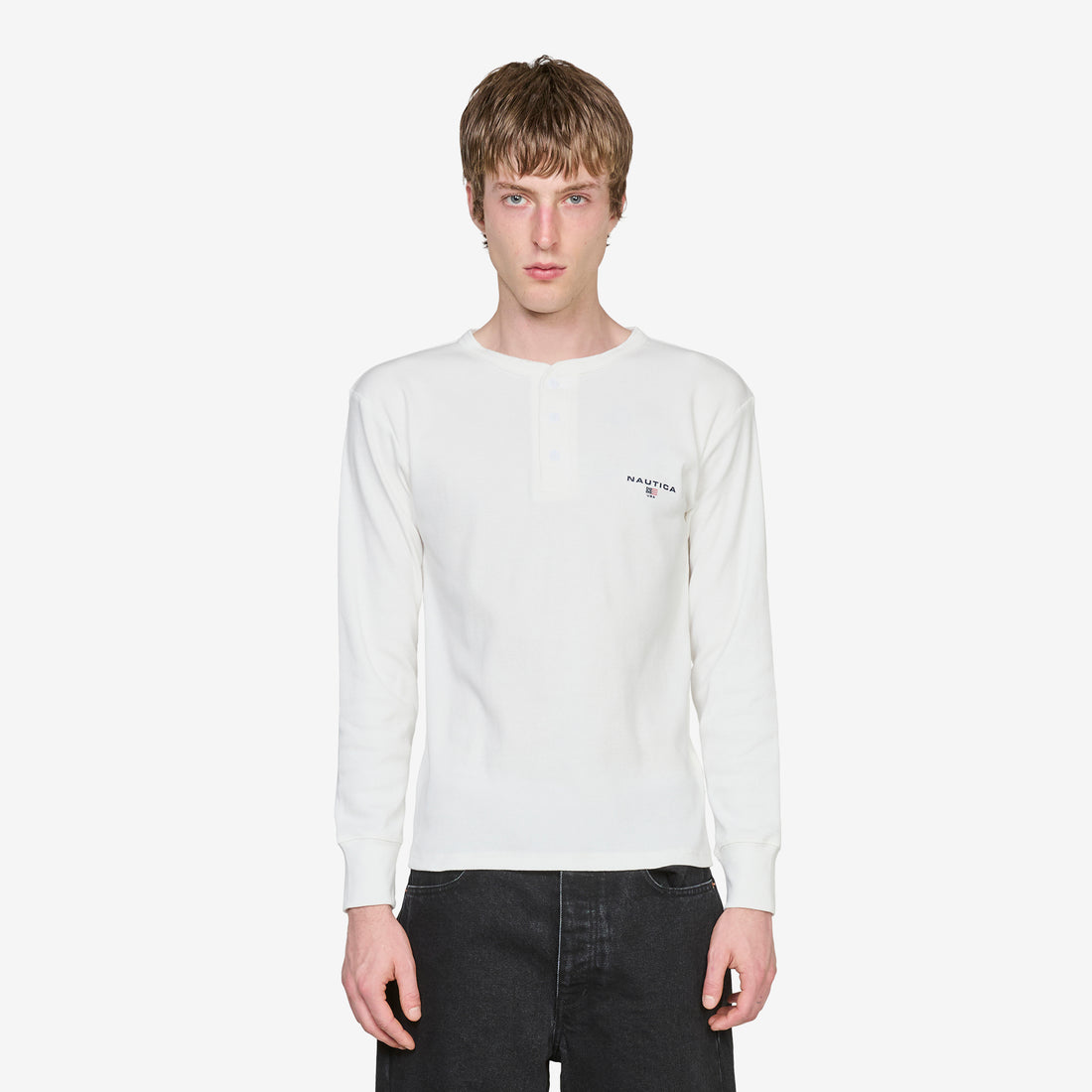 Rib Henley Longsleeve T-Shirt White Tees