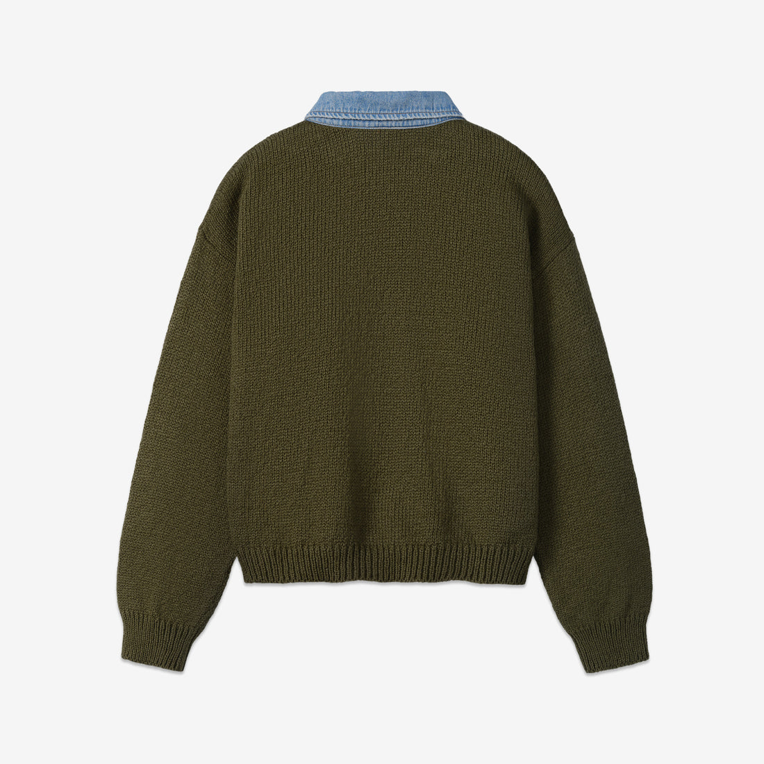 Denim Knit Henley Green Jumpers