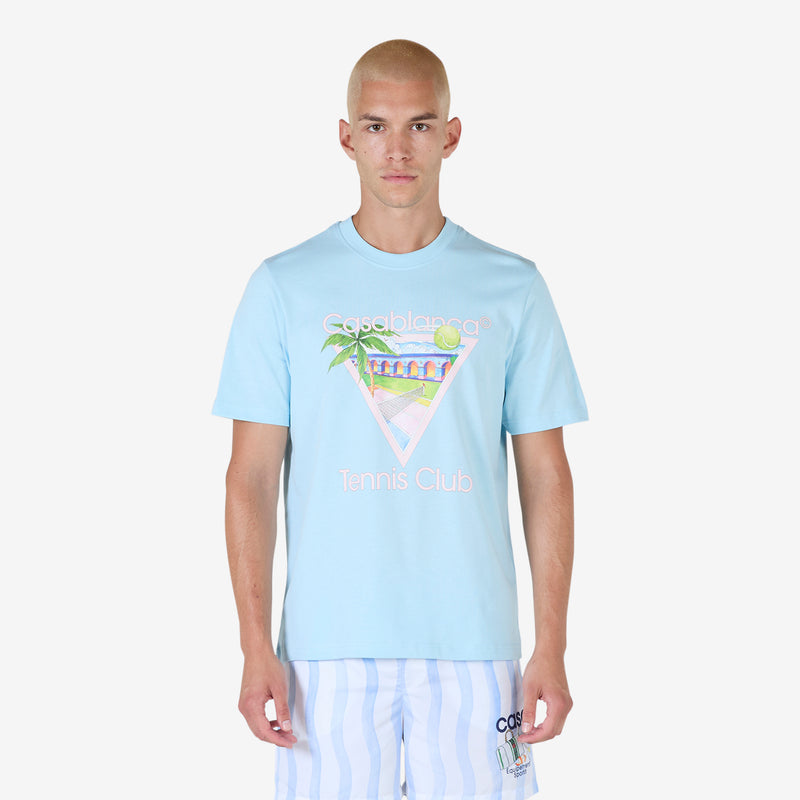 Tennis Club Icon Screen Printed T-Shirt Pale Blue