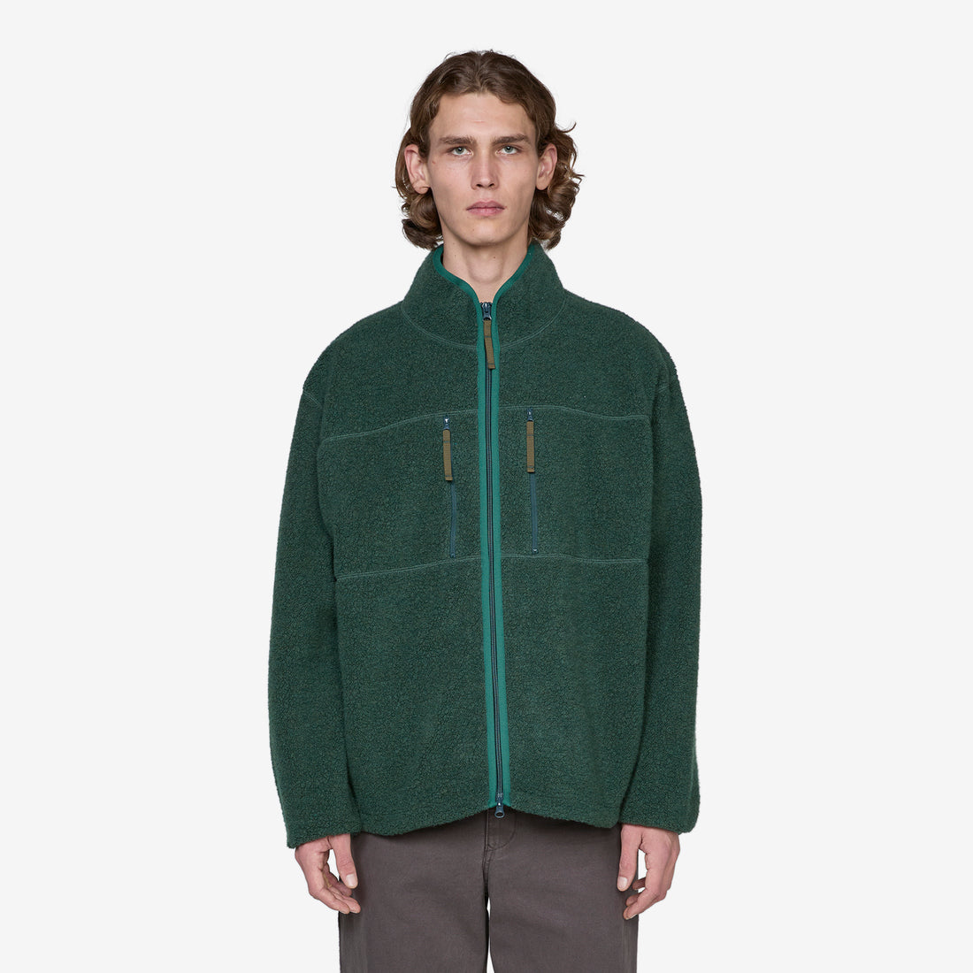 Antonio Wool Zip Up Green Jackets