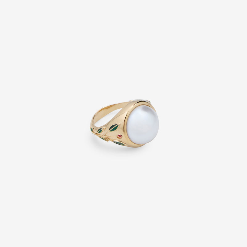 Pearl Signet Ring Gold | Pearl | Green