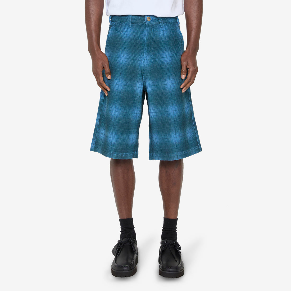 Cord Work Shorts Blue Plaid Shorts
