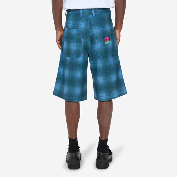 Cord Work Shorts Blue Plaid – Above The Clouds