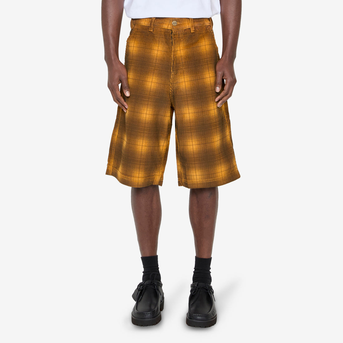 Cord Work Shorts Mustard Plaid Shorts