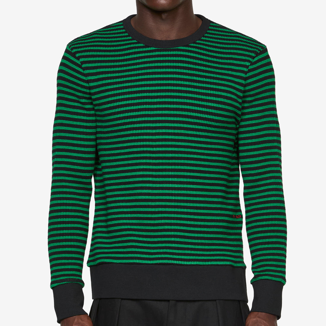 Striped Waffle Crewneck Juniper | Black Jumpers