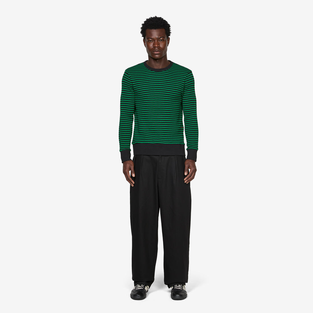 Striped Waffle Crewneck Juniper | Black Jumpers