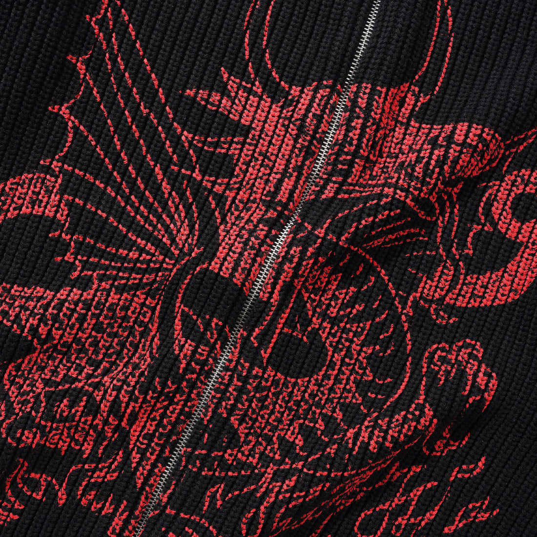 Daniel Johnston Dragon Knit Zip-Thru Sweater Black | Red Jumpers