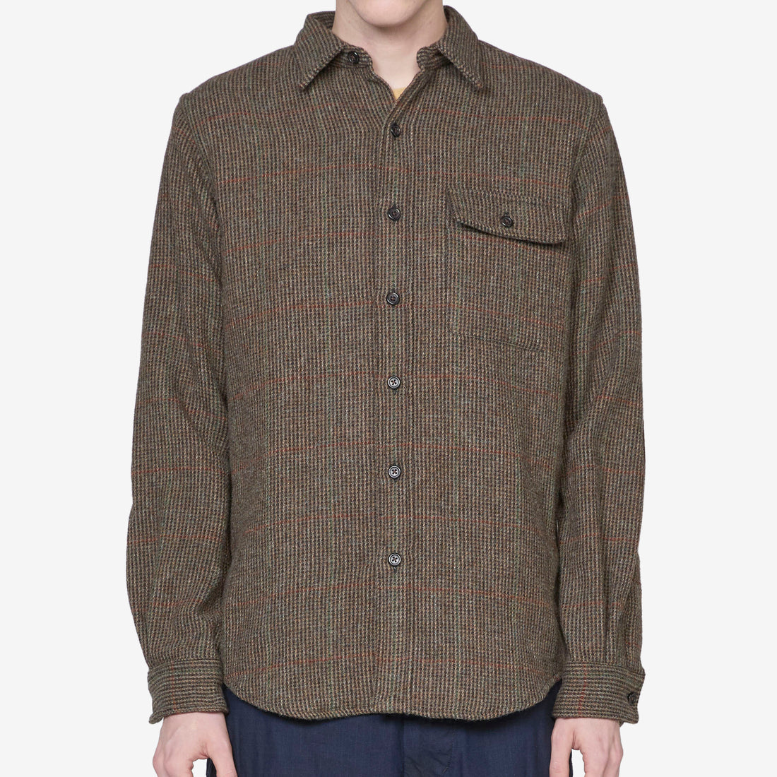 Custom Fit Suede-Patch Plaid Wool Shirt 6184 Brown | Loden Multi Shirts