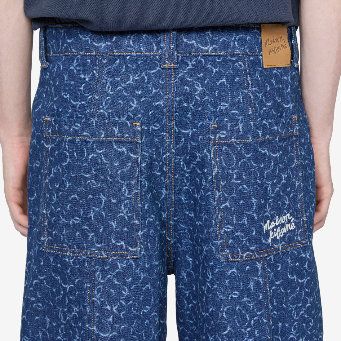 Denim Workwear Bermuda Laser Print Pants