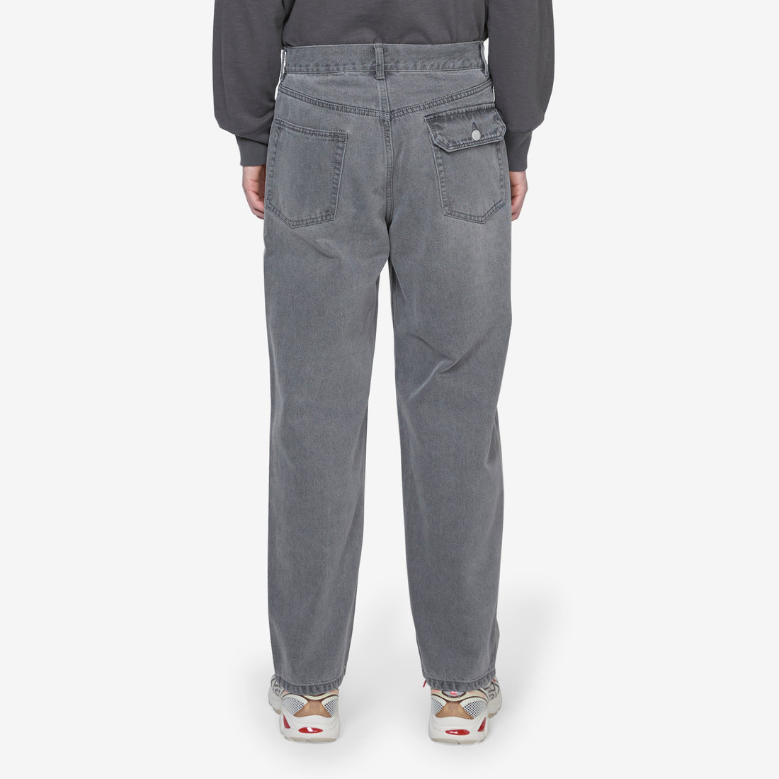 Pin Tuck Loose Fit Denim Pants Washed Grey Pants