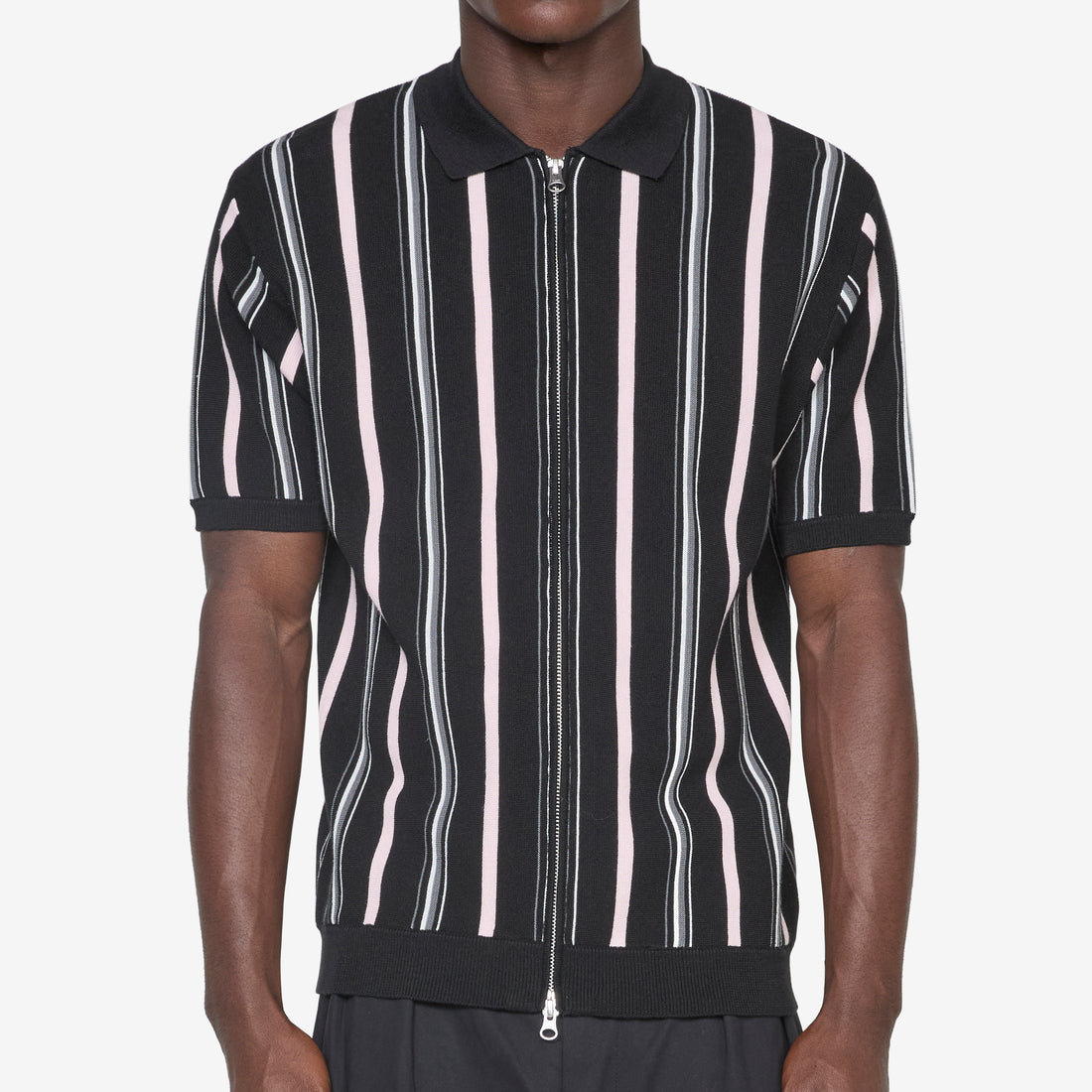 Zip Knit Stripe Black Jumpers