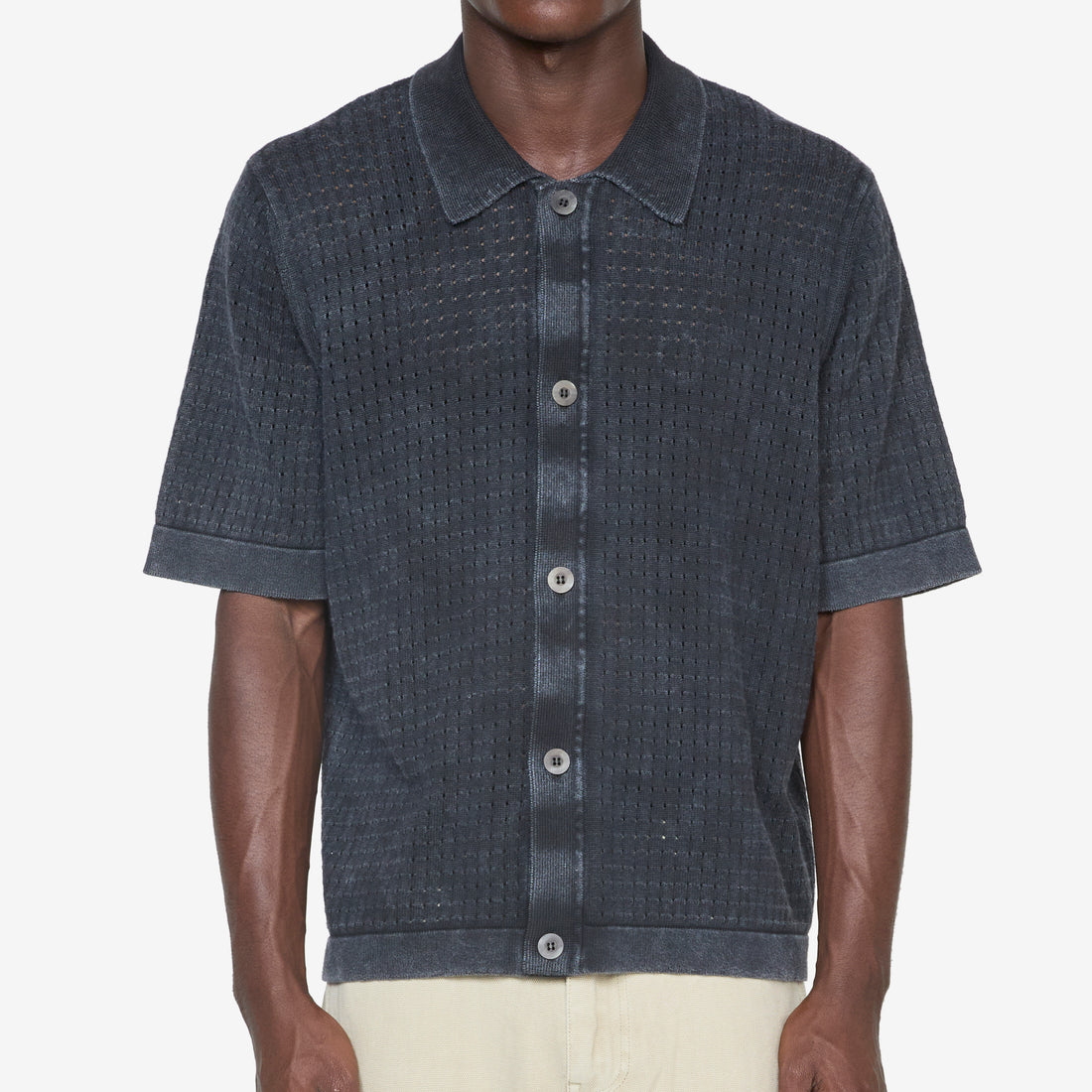 Washed Pointelle Buttondown Black Shirts
