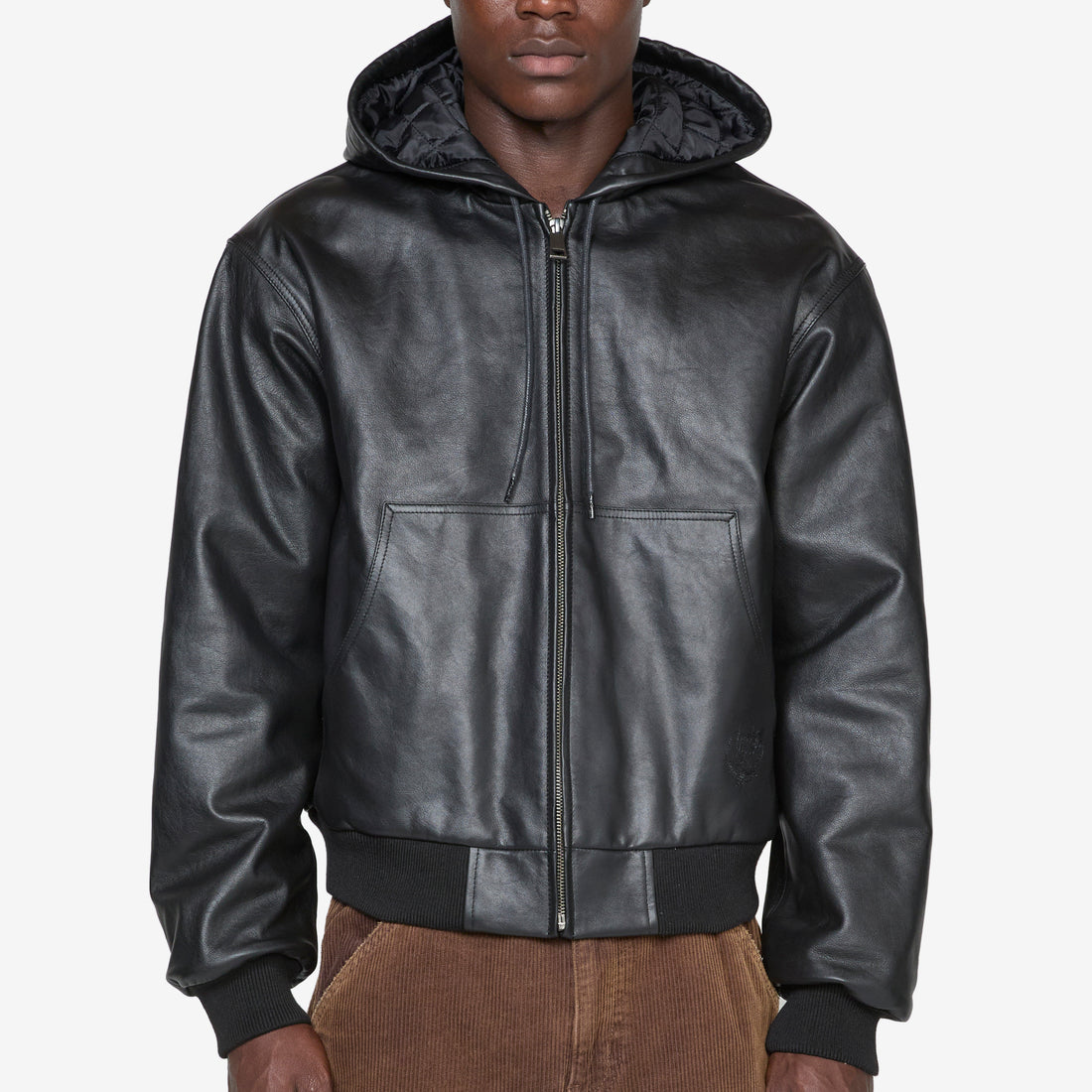 Hooded Leather Work Jacket Black Jackets