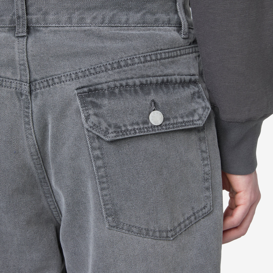 Pin Tuck Loose Fit Denim Pants Washed Grey Pants