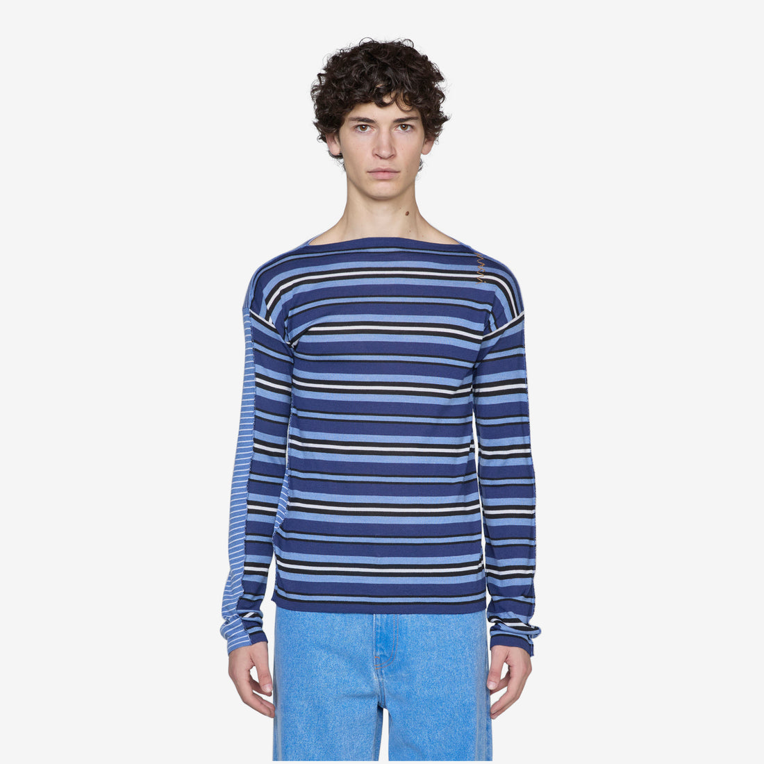 Striped Boat Neck Sweater Ink Jumpers