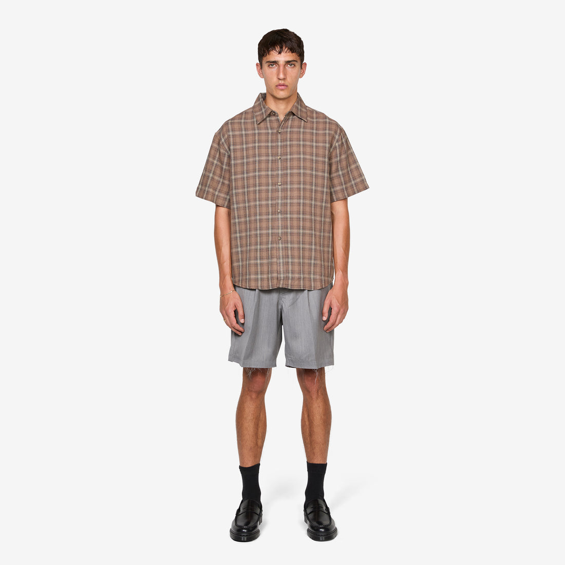 Drop Short Sleeve Shirt Brown Check Shirts