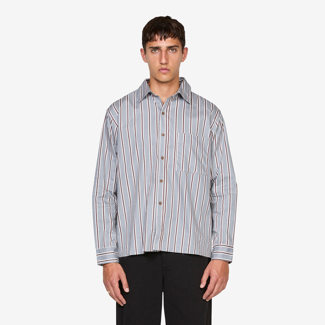 Hold Longsleeve Shirt Grey Stripes Shirts