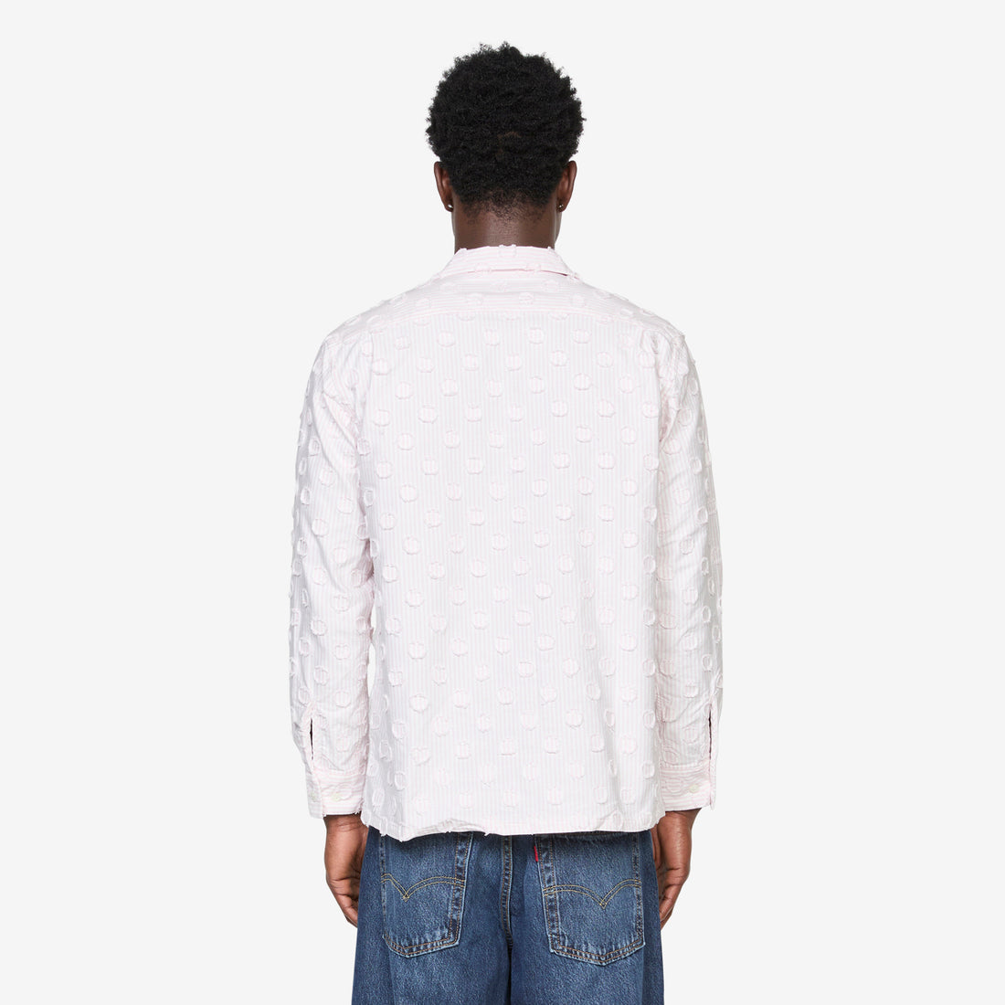 Open Collar Burnout Dot Candy Stripe Shirt Pink Stripe Shirts