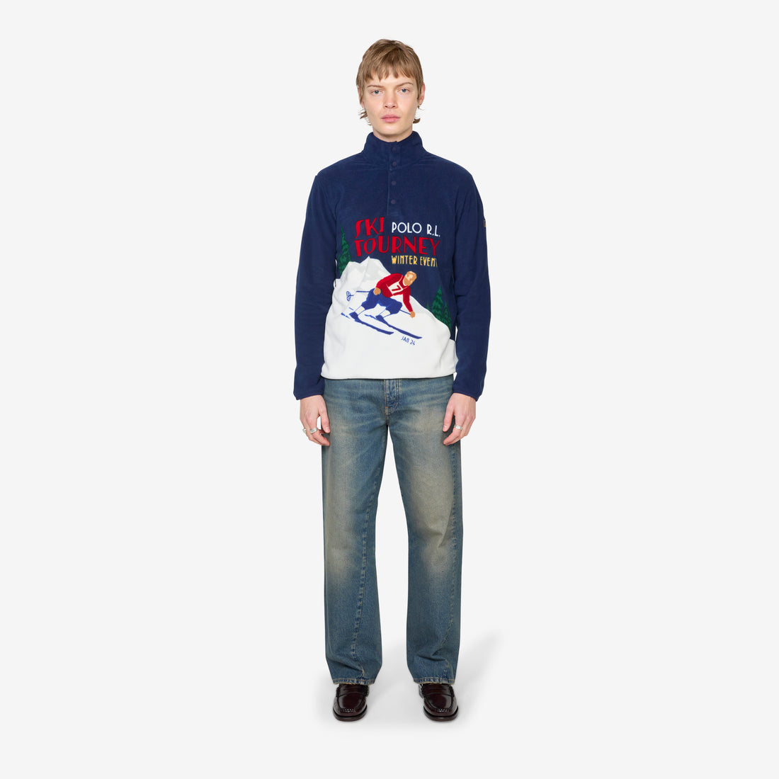 Skier Print Brushed Fleece Pullover RL Navy Multi Jumpers