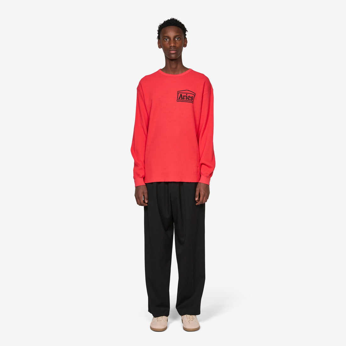 Reversible Barbed Love Temple Waffle Longsleeve T-Shirt Red Tees