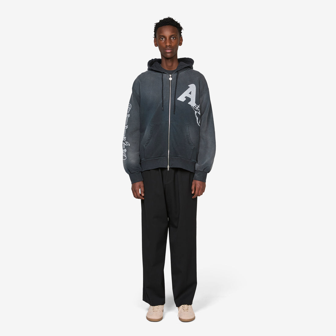 Premium Aged Cherub Column Zip Hoodie Black Jumpers