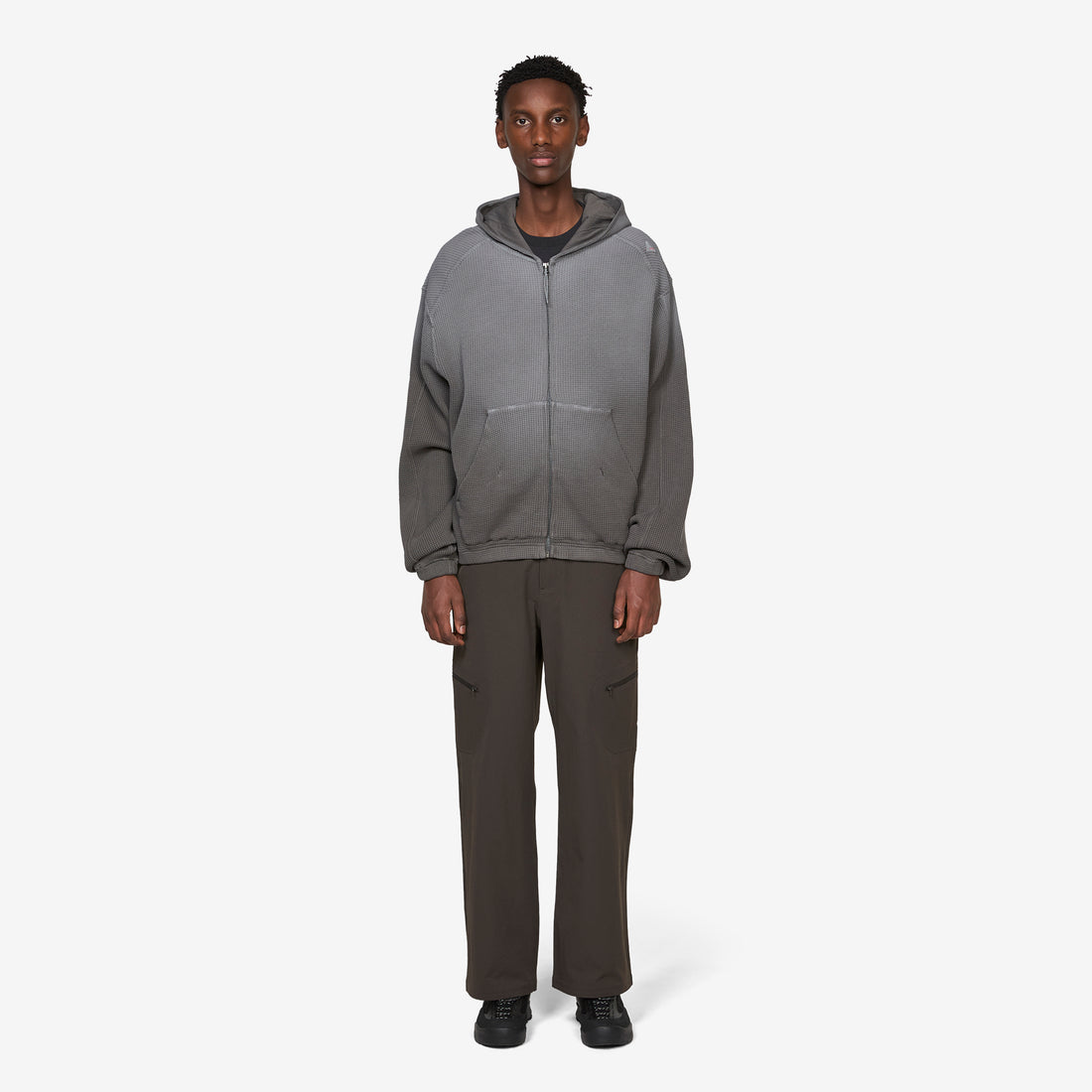 Bee Sun Faded Organic Waffle Zip Up Hoodie Graphite Jumpers