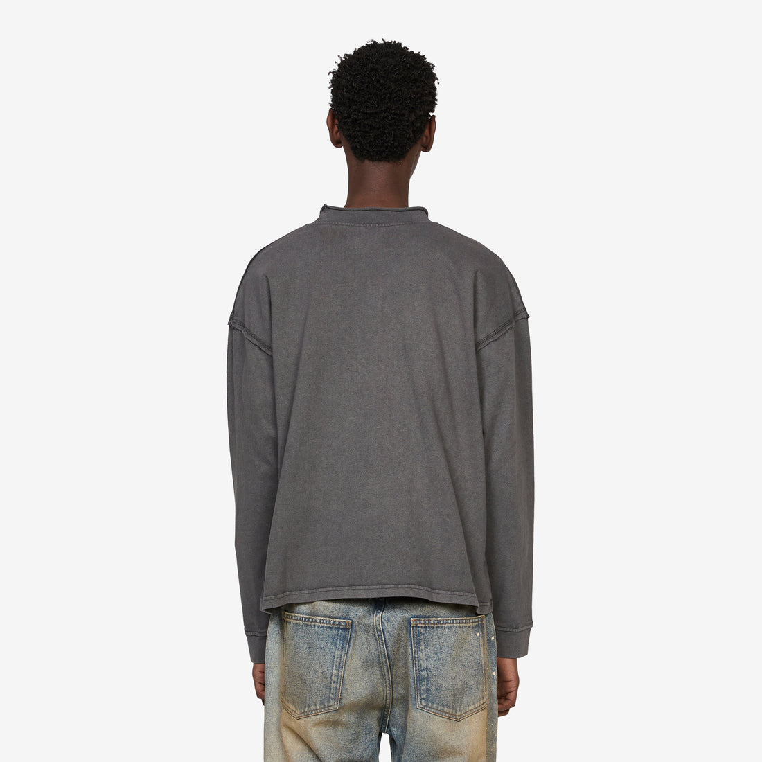 Rolled Neck Longsleeve T-Shirt Destroyed Grey Tees
