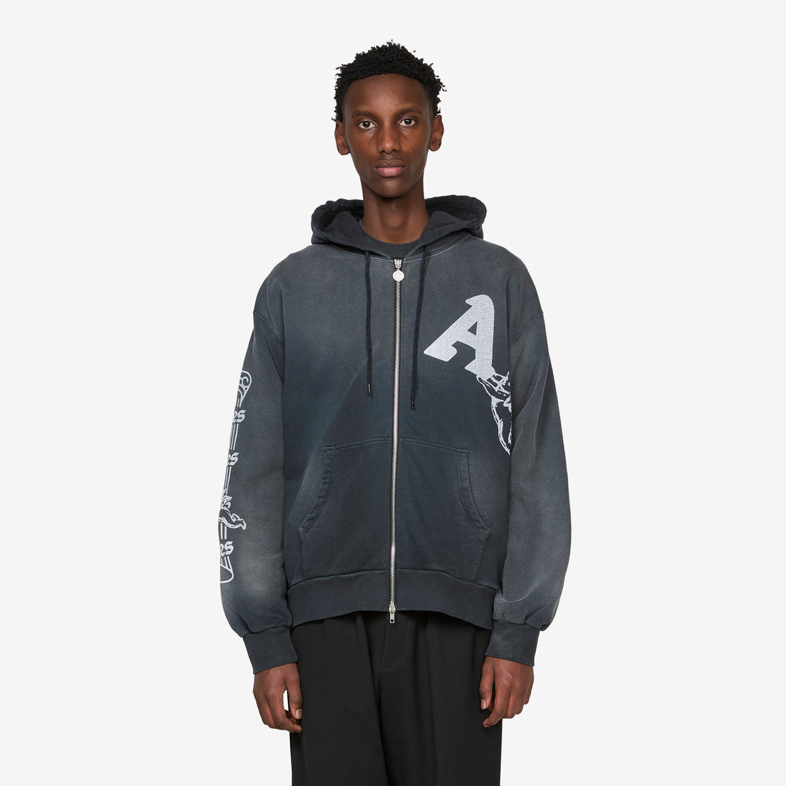 Premium Aged Cherub Column Zip Hoodie Black Jumpers