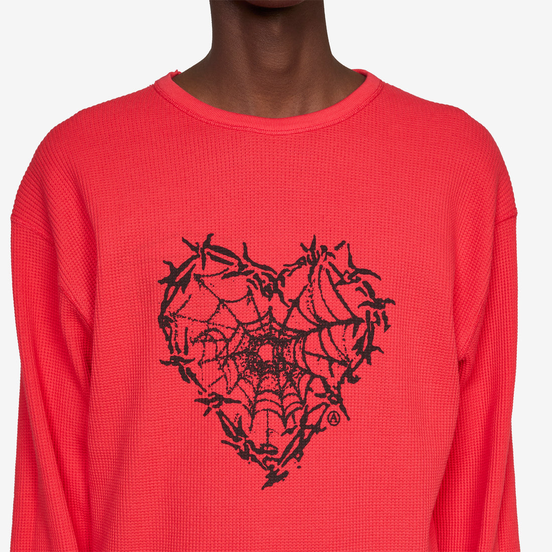 Reversible Barbed Love Temple Waffle Longsleeve T-Shirt Red Tees