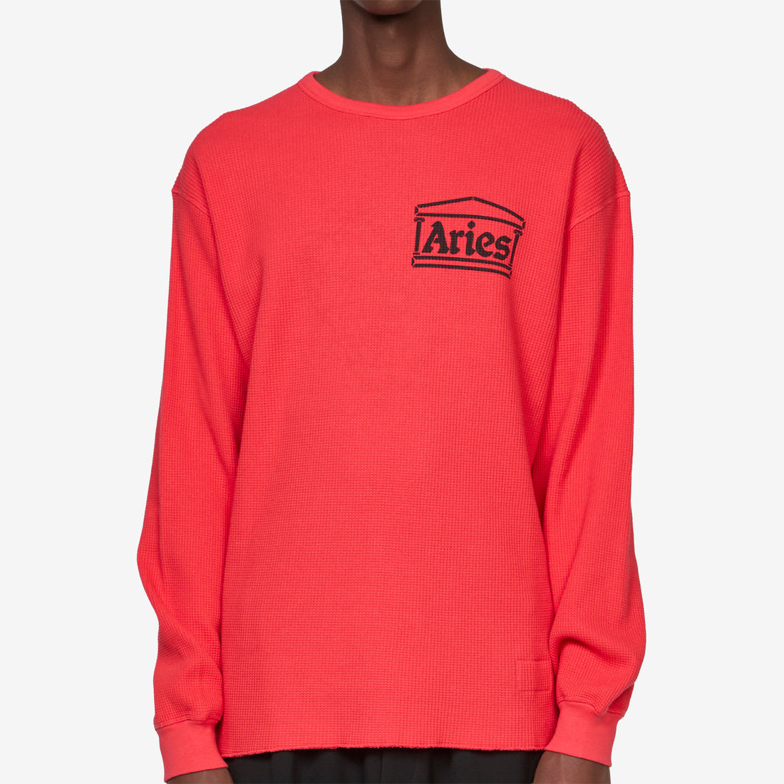 Reversible Barbed Love Temple Waffle Longsleeve T-Shirt Red Tees