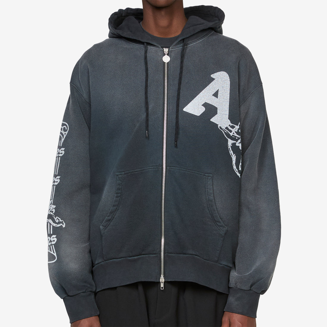 Premium Aged Cherub Column Zip Hoodie Black Jumpers