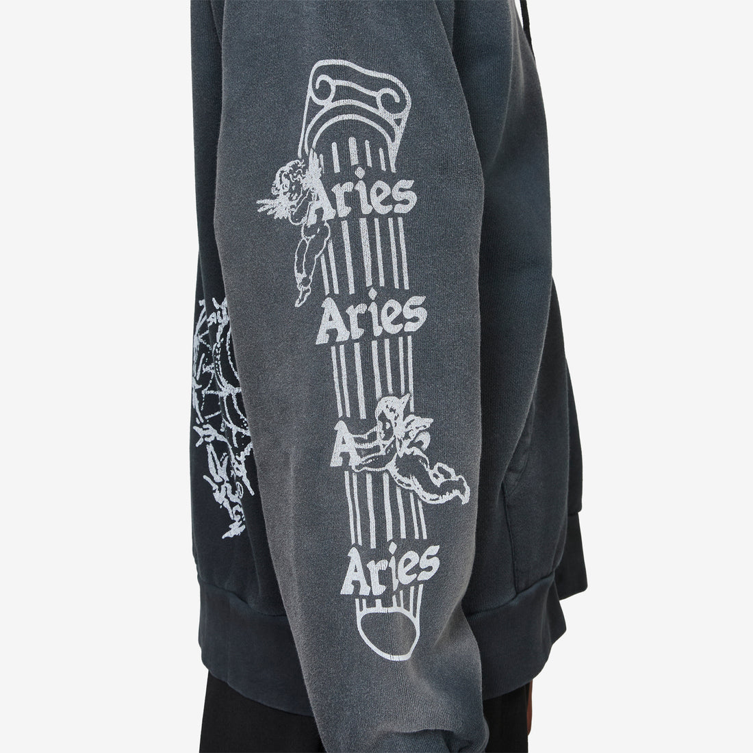 Premium Aged Cherub Column Zip Hoodie Black Jumpers