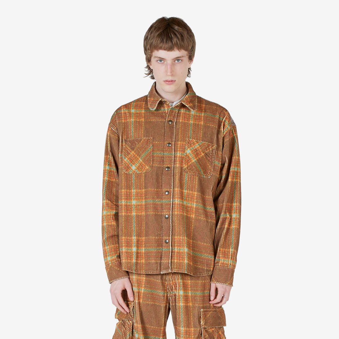Corduroy Printed Overshirt Grey Brown Shirts