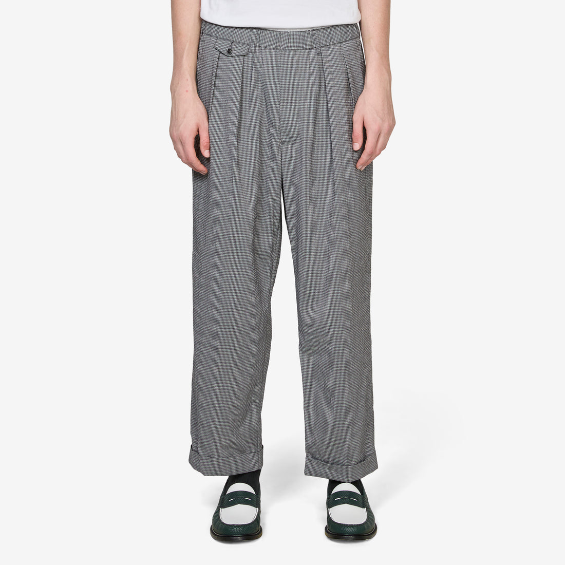 2 Pleats Anywhere(wear) Pants Seersucker Plaid Grey Pants