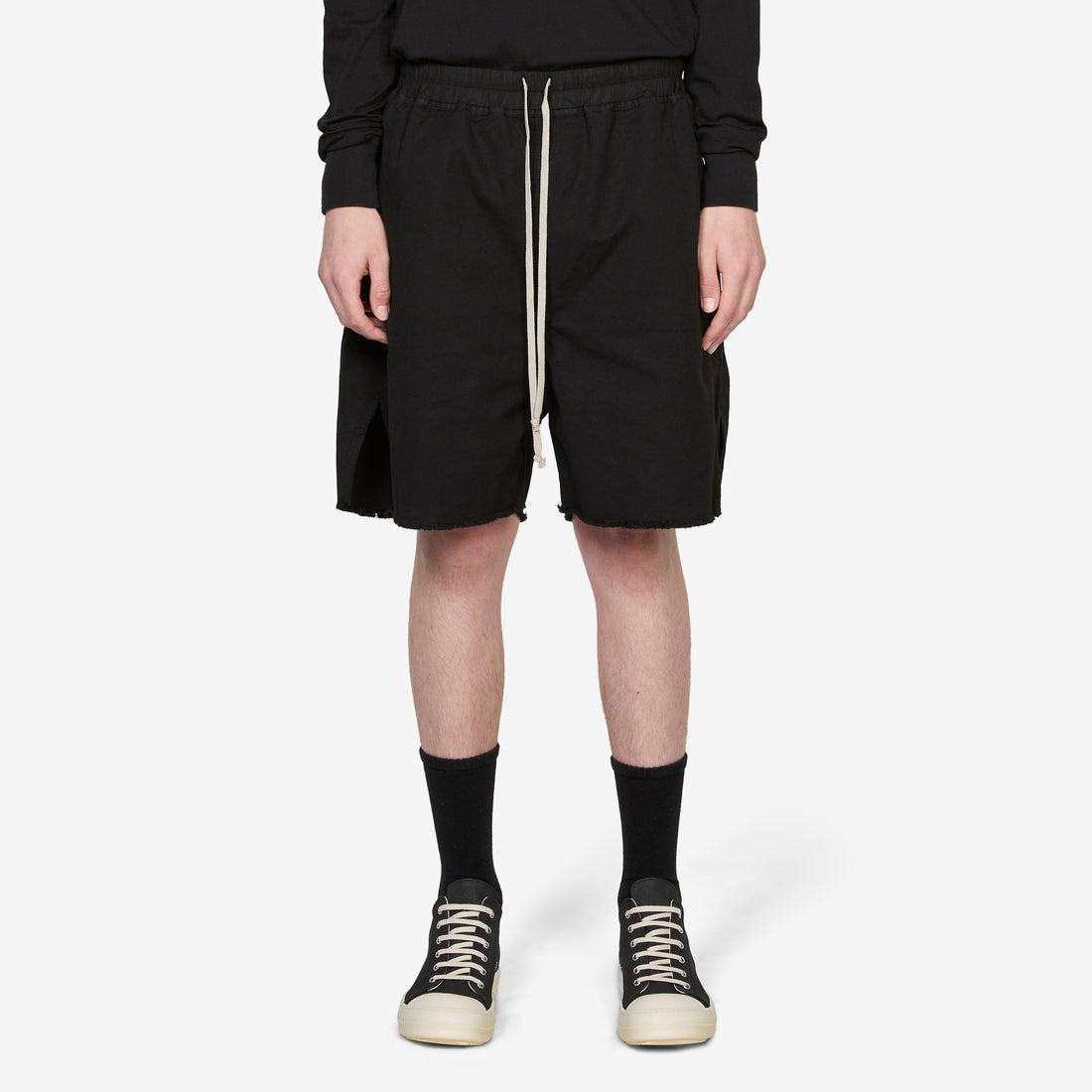 Long Boxers Butt Zip Shorts Black Cotton Canvas Shorts