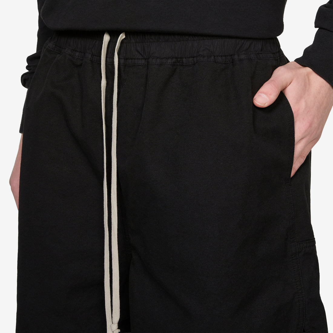 Long Boxers Butt Zip Shorts Black Cotton Canvas Shorts