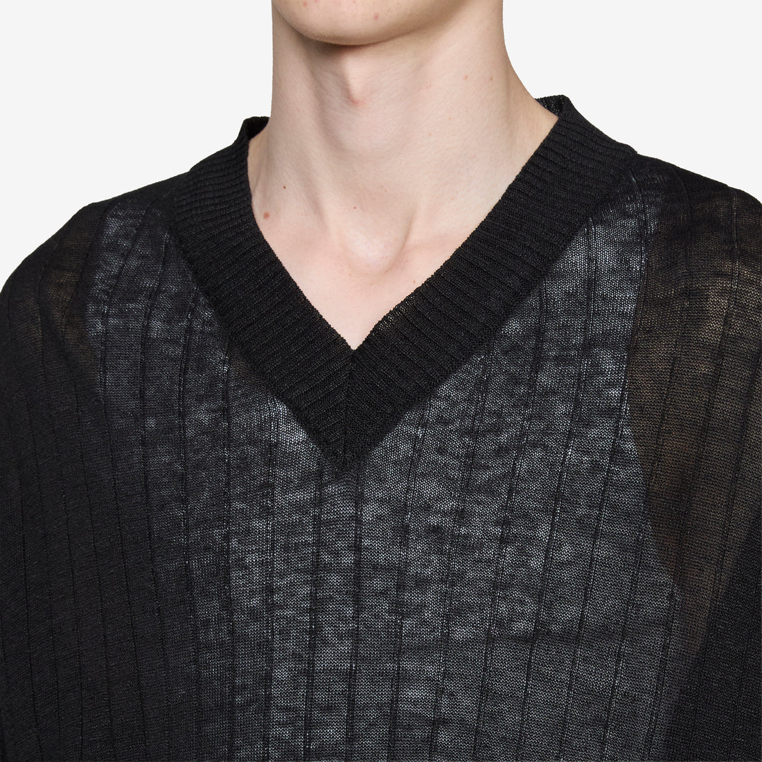 V-Neck Pullover Black Rib Jumpers