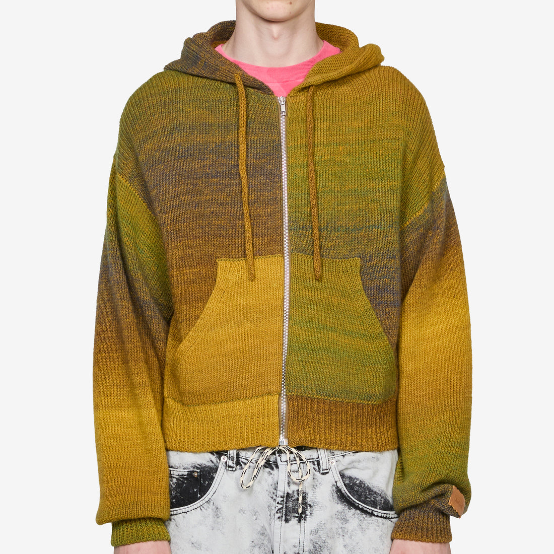 Space Dye Temple Knit Zip Thru Hoodie Green Jumpers