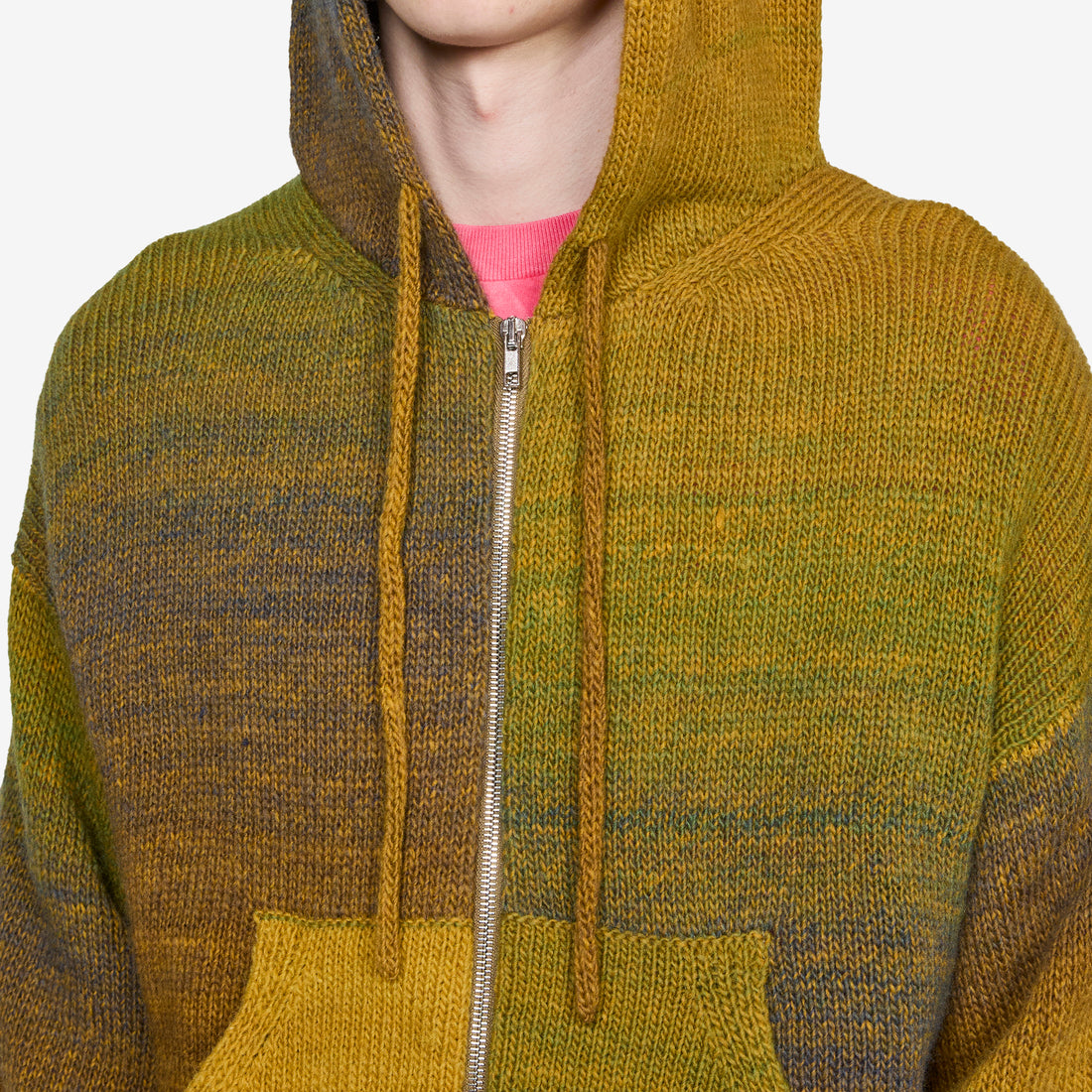 Space Dye Temple Knit Zip Thru Hoodie Green Jumpers