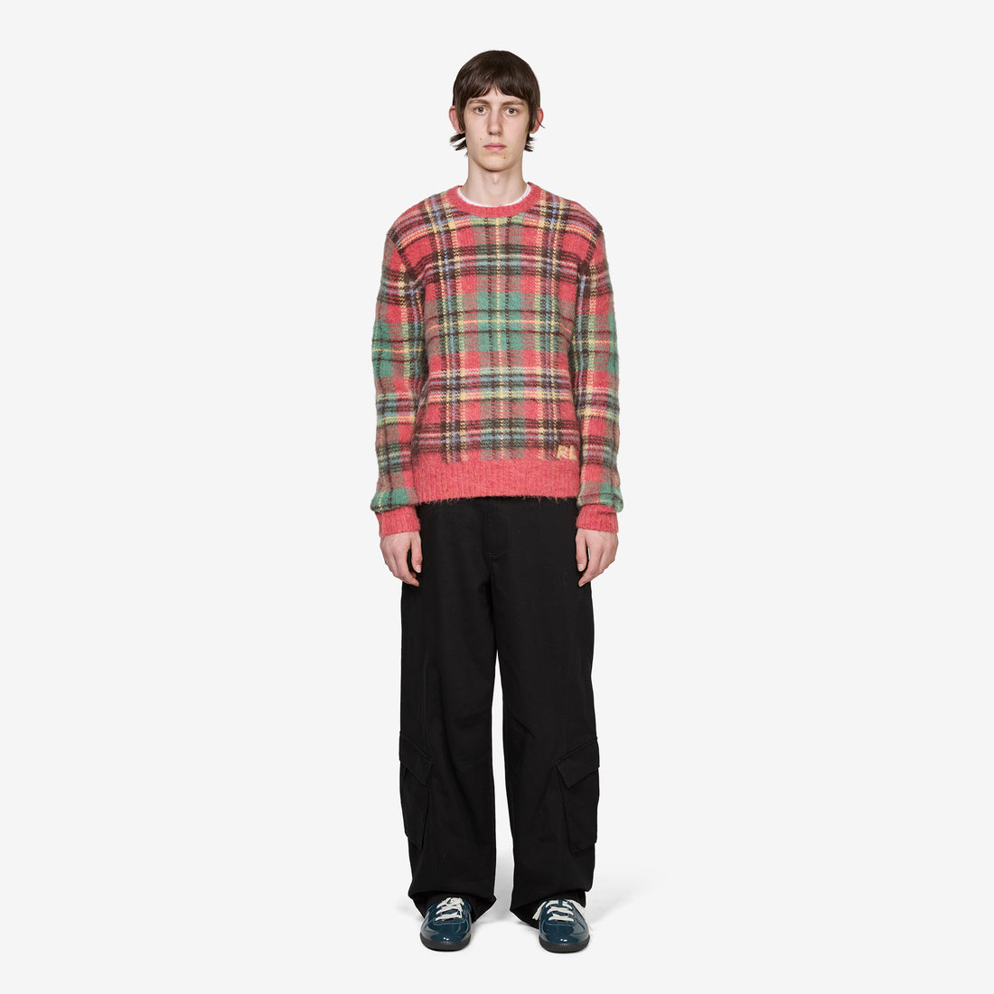 Plaid Intarsia-Knit Sweater Red Combo Jumpers