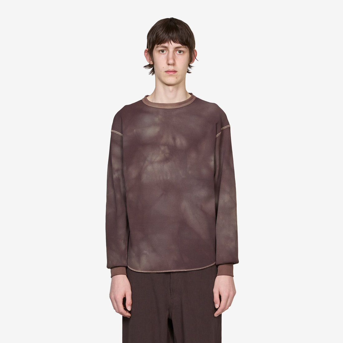 Conan Uneven Dyed Waffle Crew Dark Brown Jumpers
