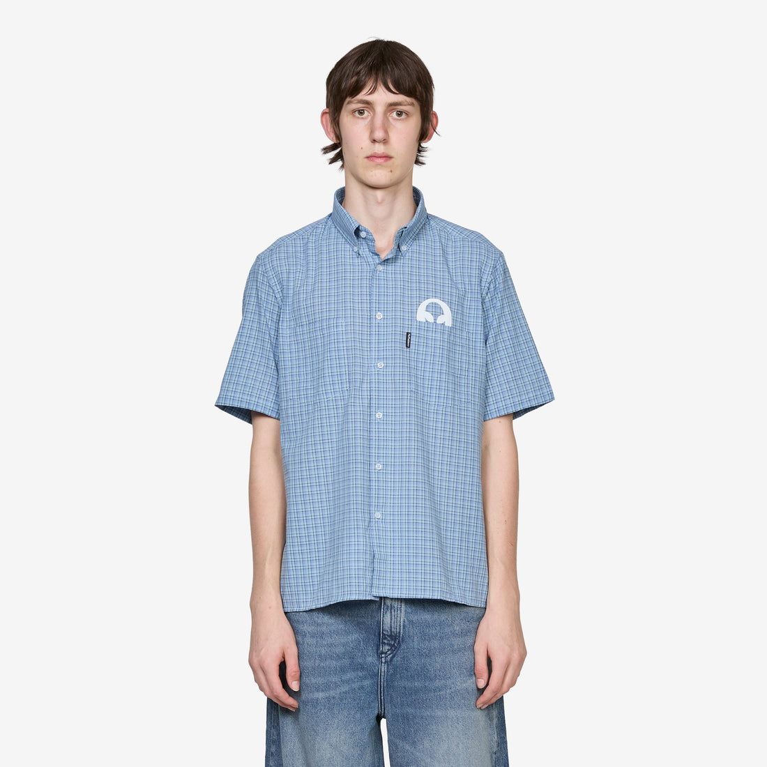 Alien-O Print Check Shirt Blue Shirts