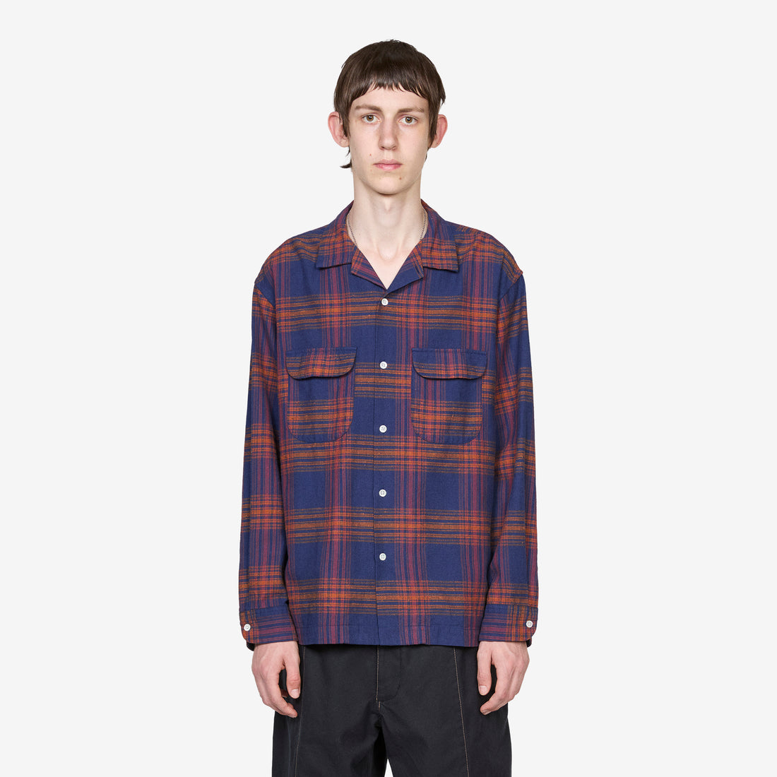 Vincent Nep Herringbone Plaid Shirt Red Shirts