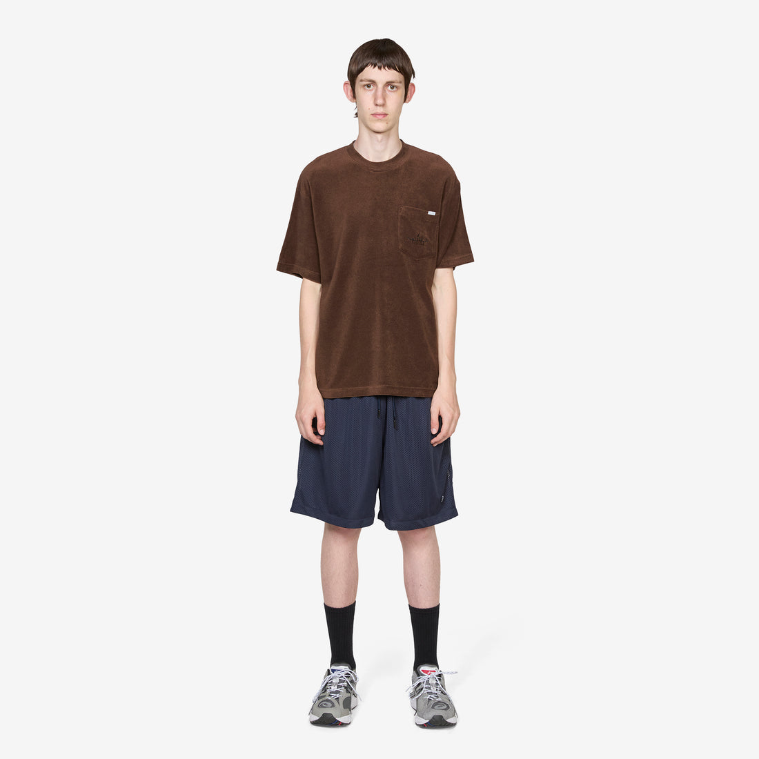 Pile Fabric Pocket T-Shirt Black Brown Tees