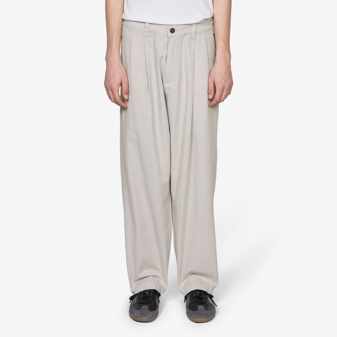 Pleated Trousers Washed Light Grey Pants